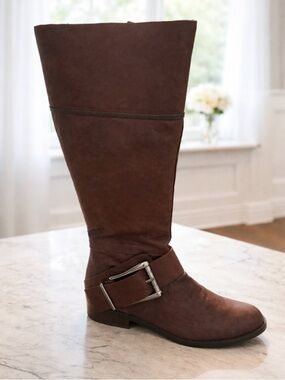 Jessica Simpson Brown Knee High Boots Buckle Detail Riding Style